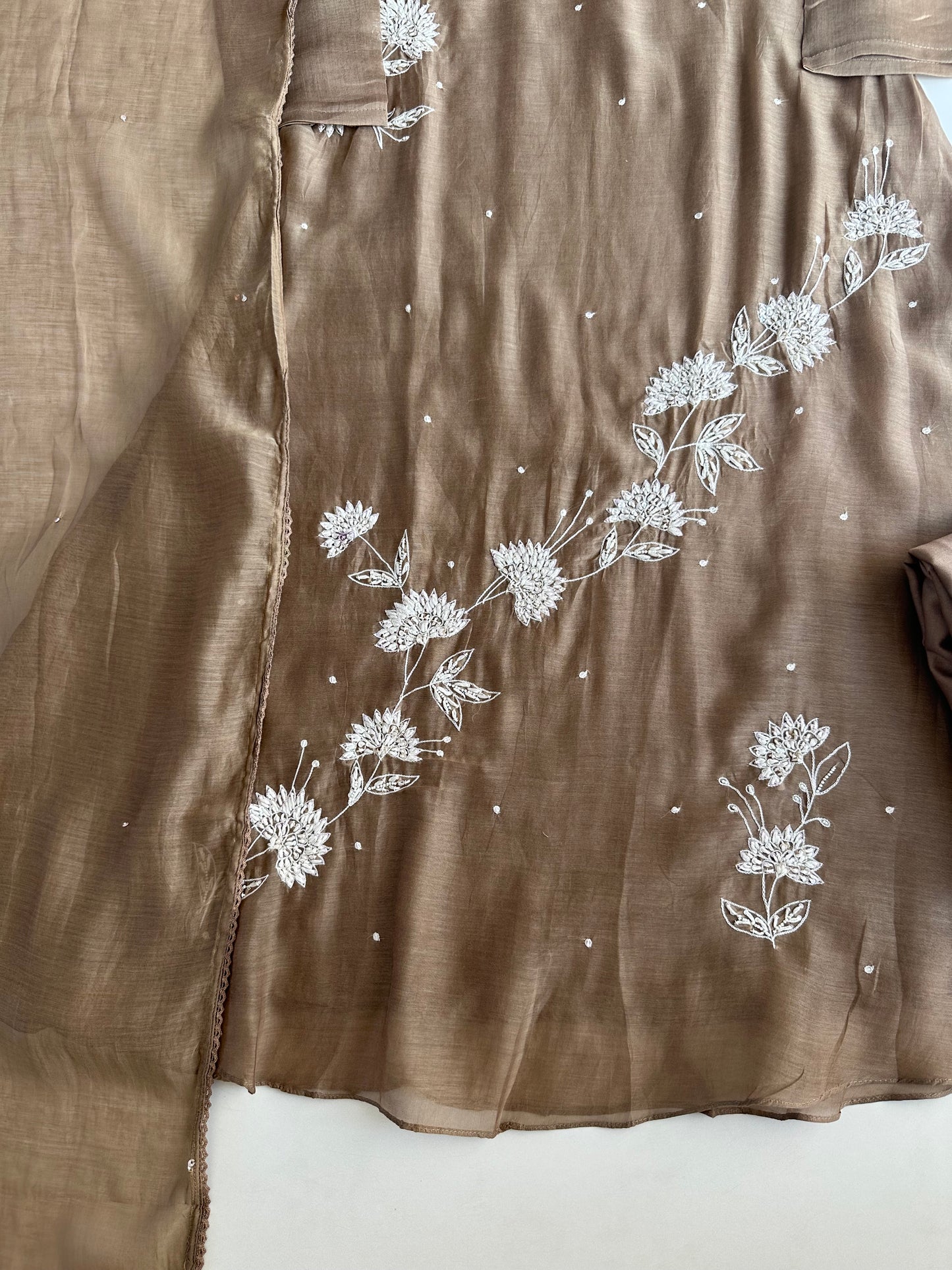 K079 - Mul Chanderi Handwork Aline Kurti with pants and dupatta