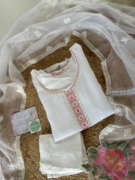 K331 - Viscose organza straight kurti with straight pants and organza dupatta