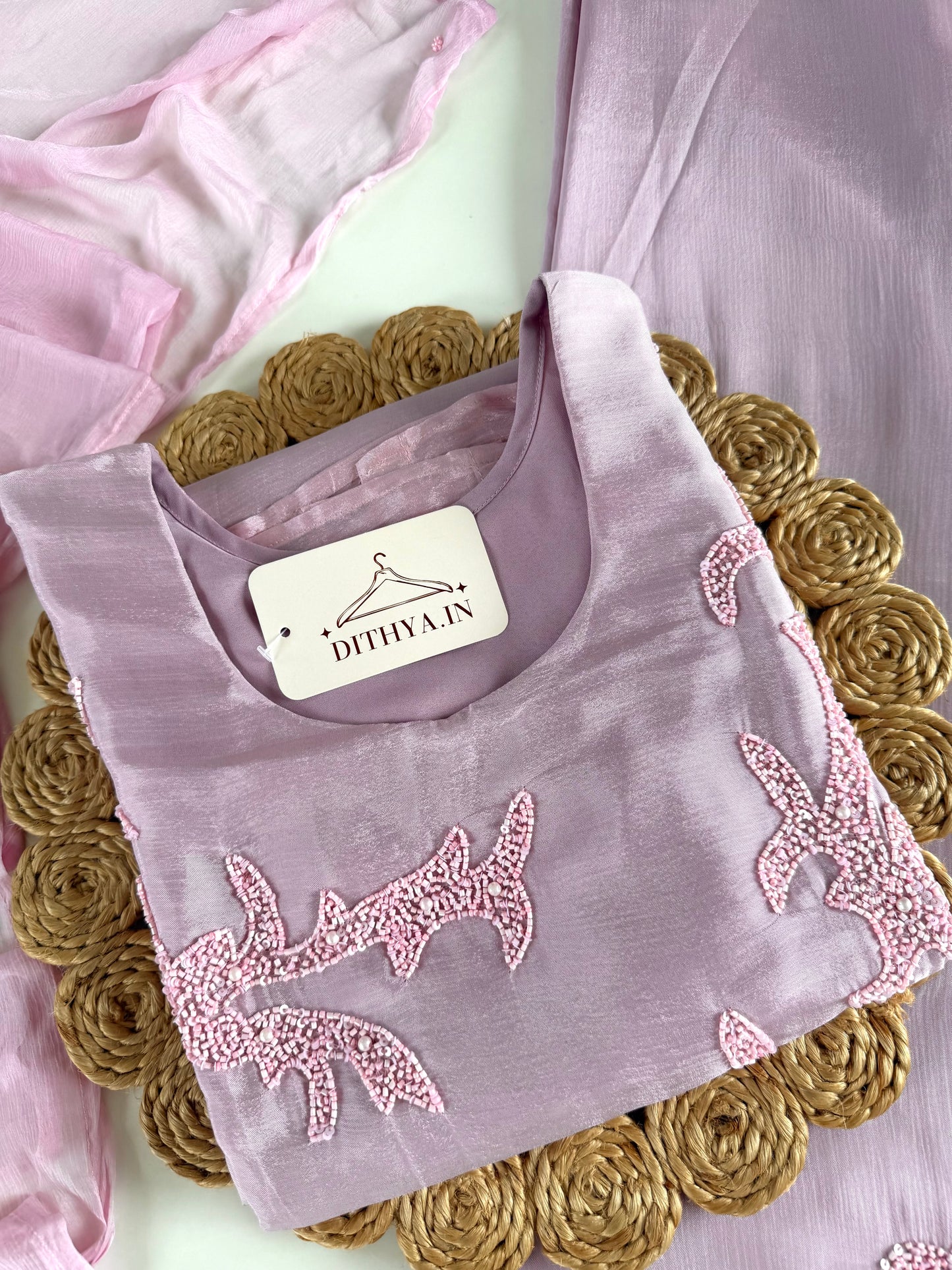 K550 - Chinnon handwork straight Kurti with palazzo and dupatta