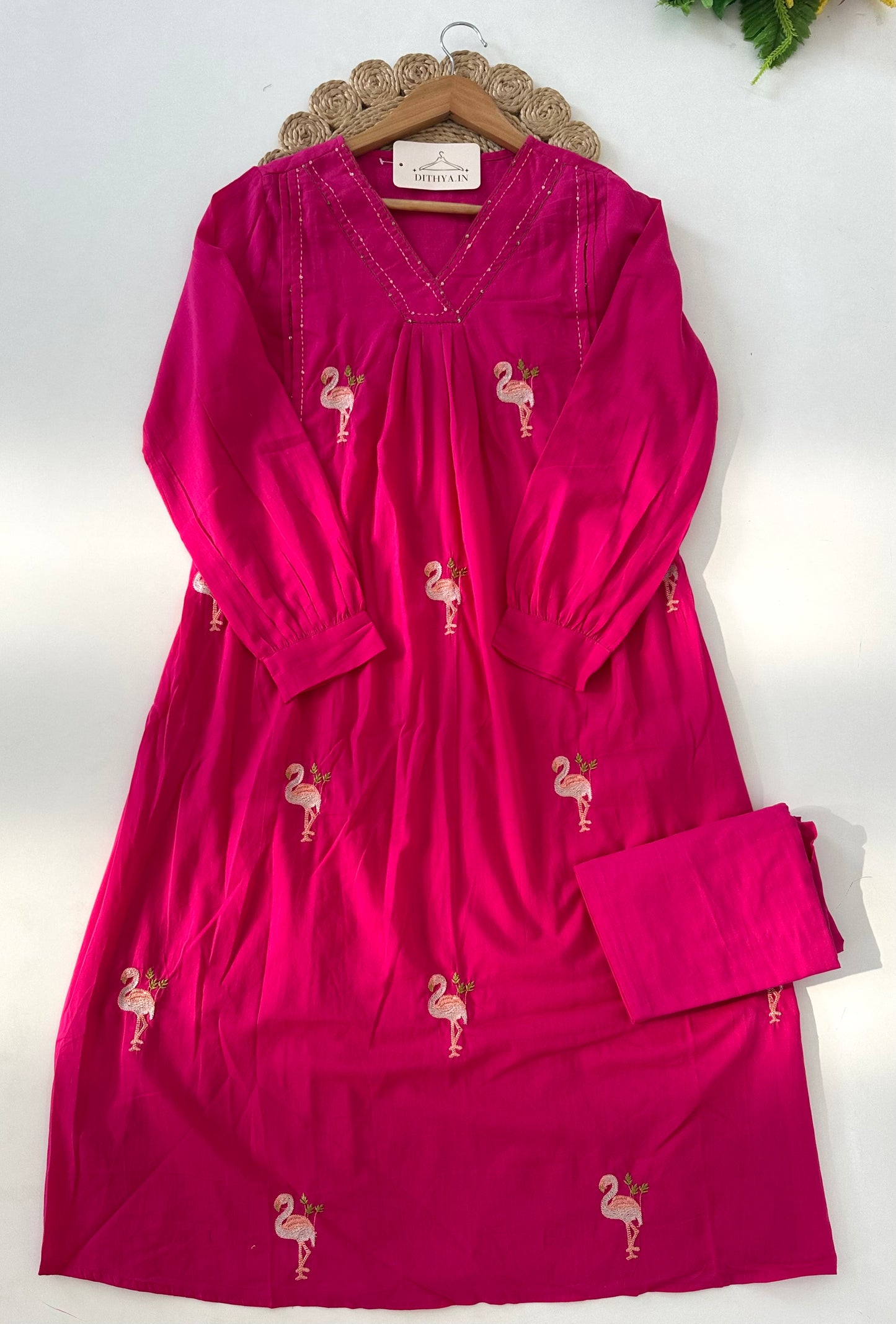 K506 - Mul cotton embroidered Aline Kurti with pants