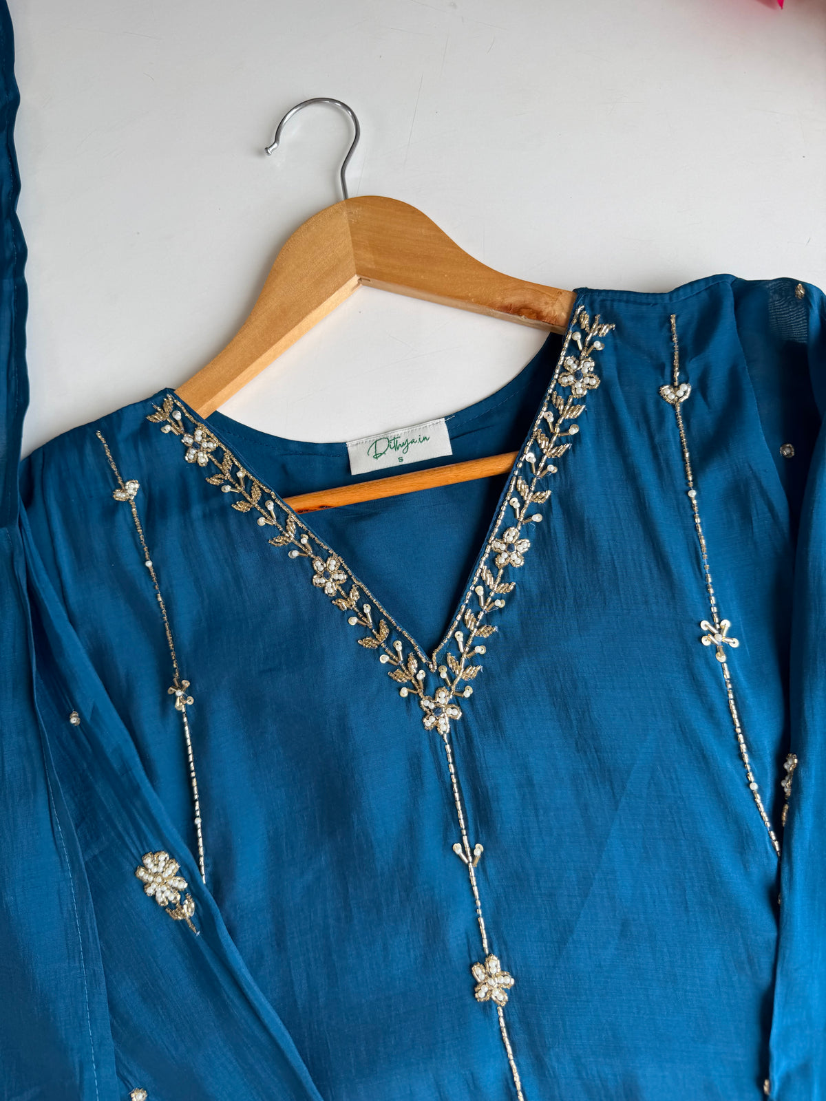 K690 - Surat mul chanderi handwork aline Kurti with pants and dupatta