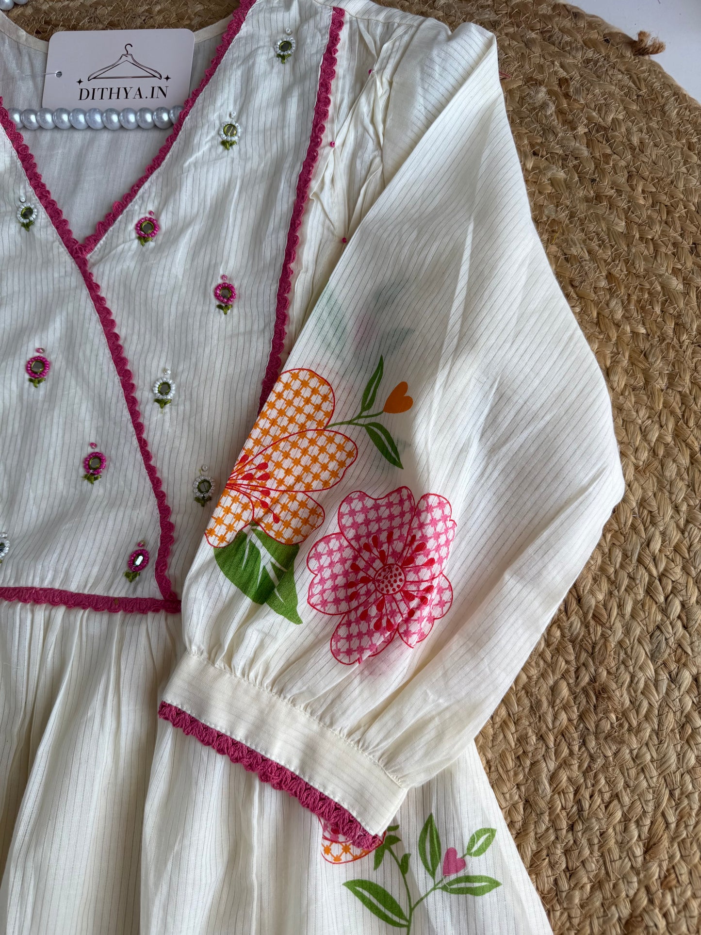K574 - Mul cotton embroidered Anarkali with pants and dupatta