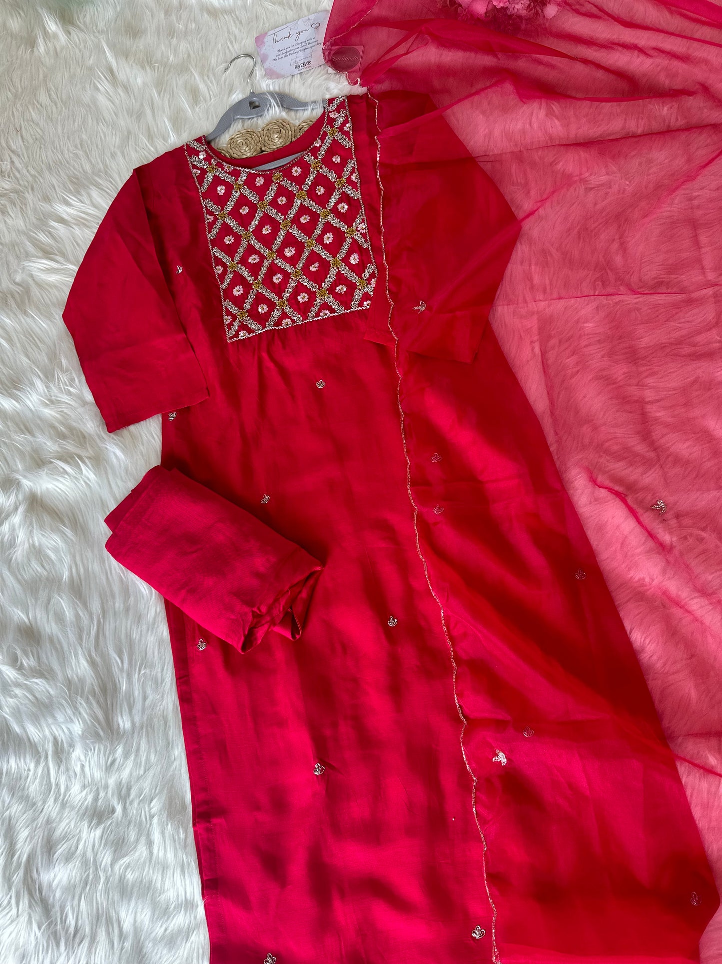 K307 - Dola silk kurti with pants and dupatta