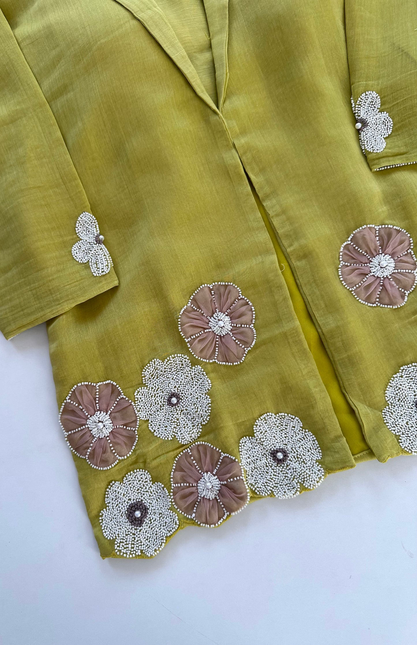 K171 - Mul Chanderi pearl work blazer set with palazzo in 2 colours