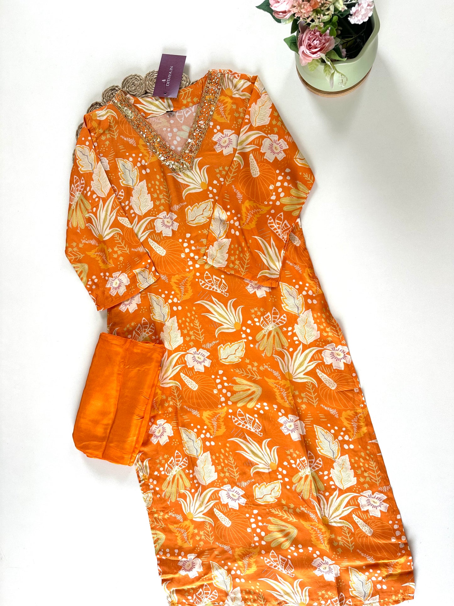 K261 - Super soft Printed muslin straight kurti with pants in 3 styles .