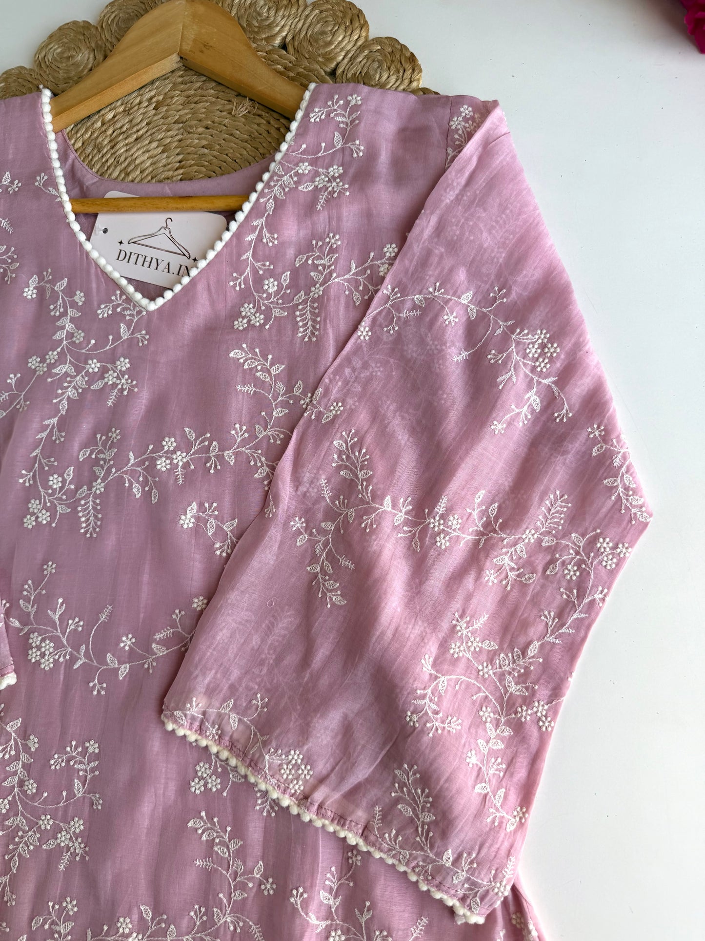K464 - Mul chanderi embroidered Anarkali with pants and dupatta