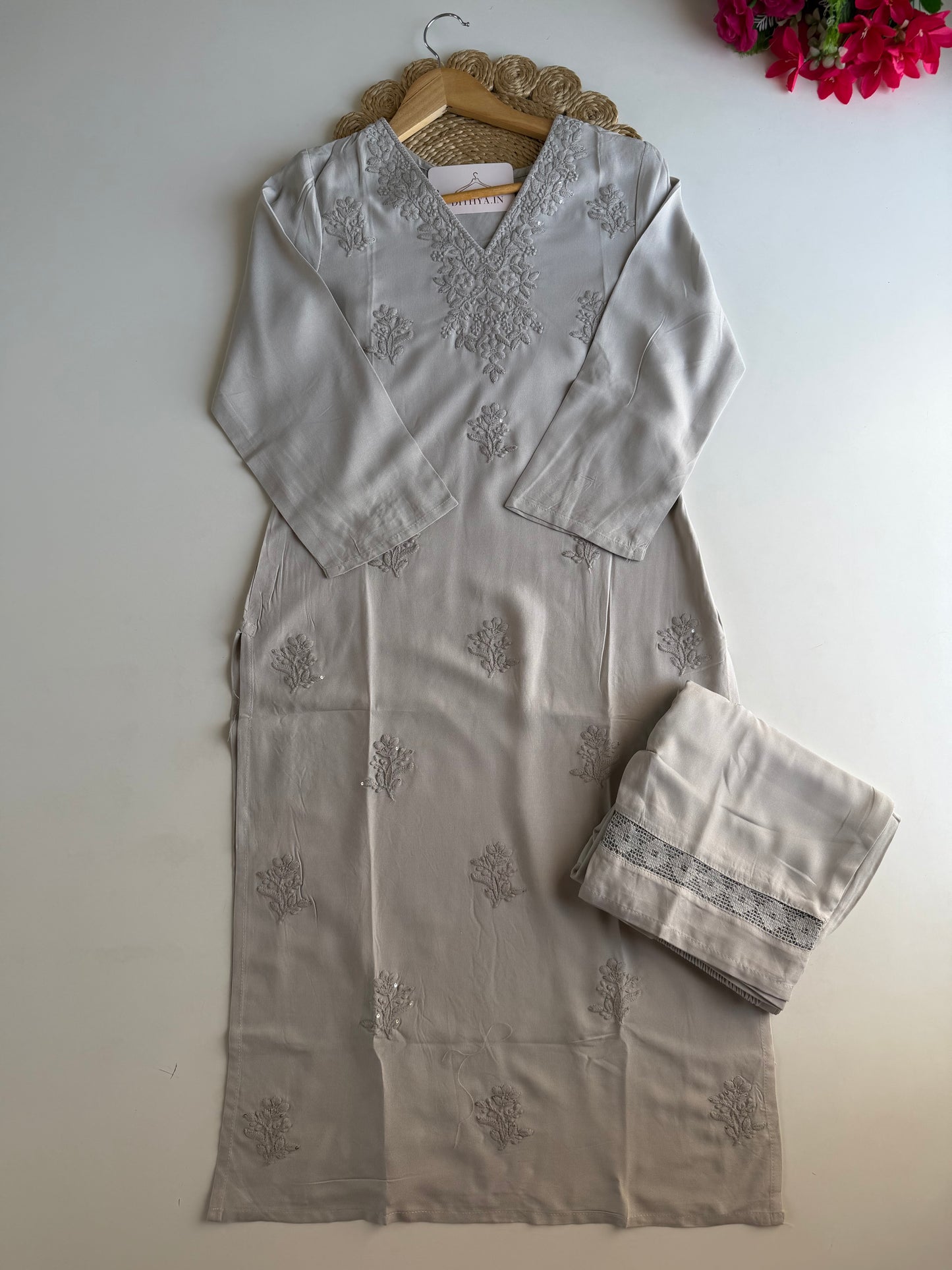 K012 - Muslin embroidered straight Kurti with pants