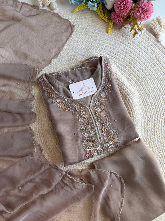 K010 - Pure Chinnon handwork straight Kurti with pants and dupatta