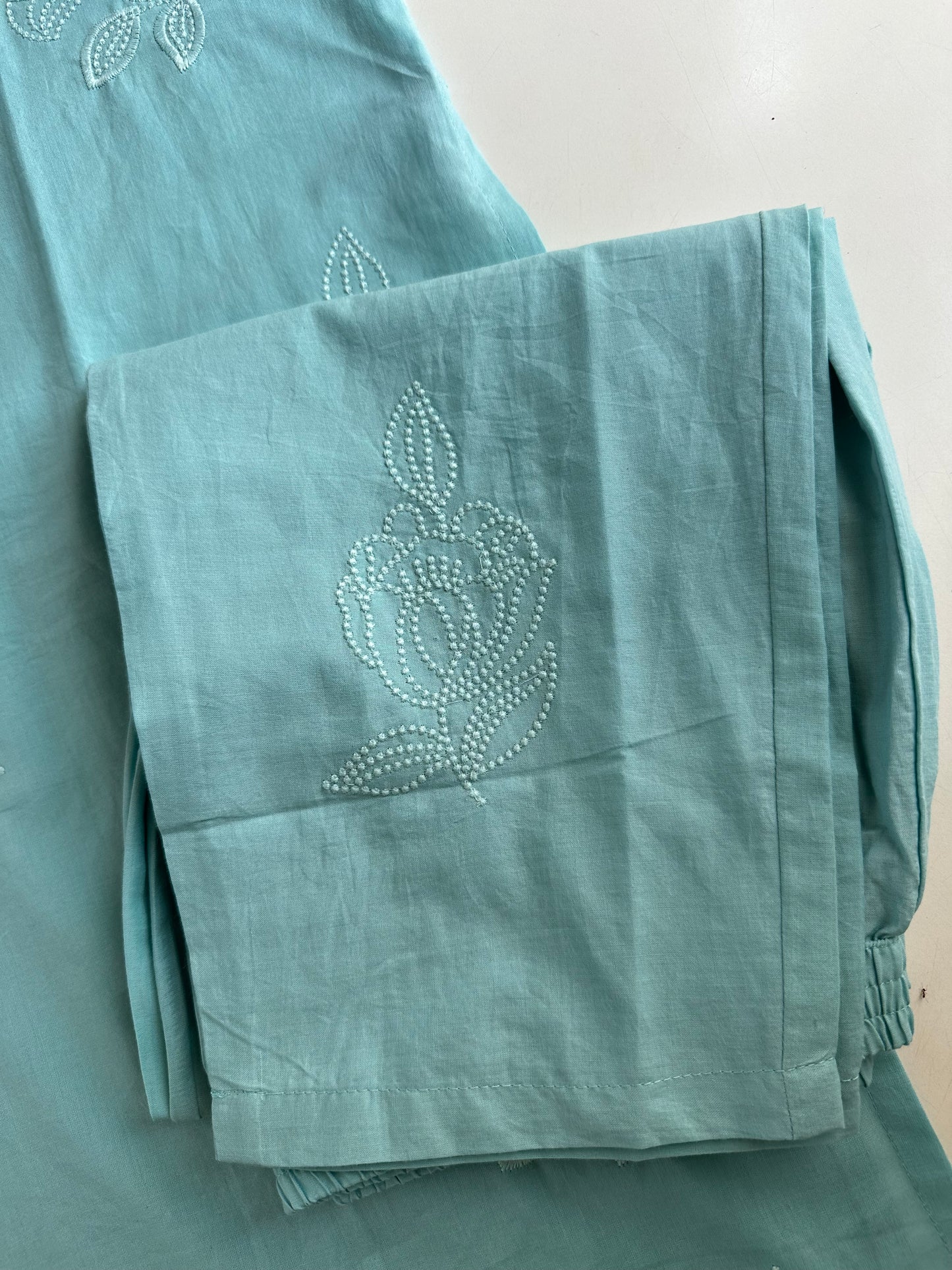 K237 - Mul cotton embroidered straight Kurti with pants