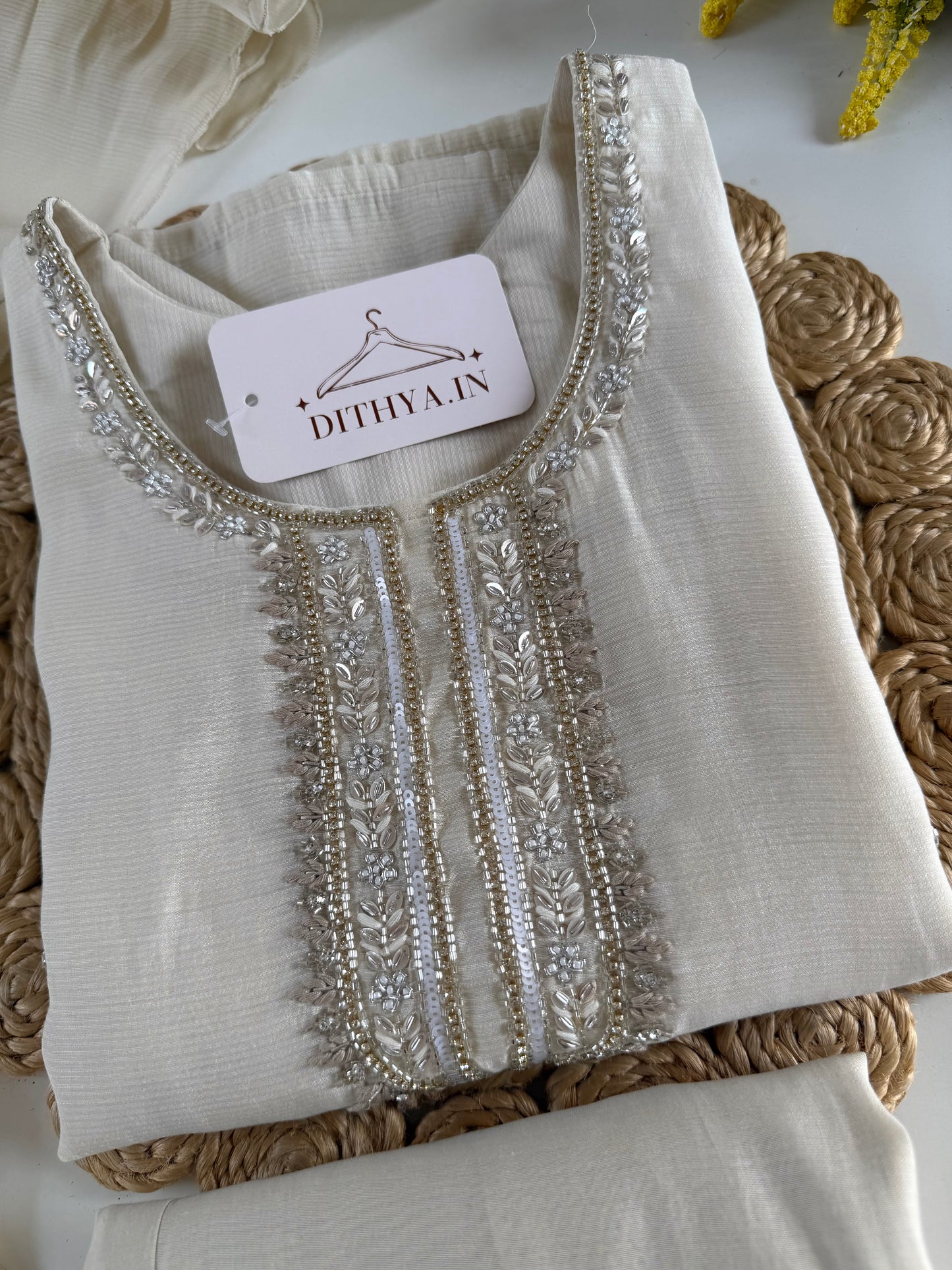 K587 - Roman silk handwork straight Kurti with pants and dupatta