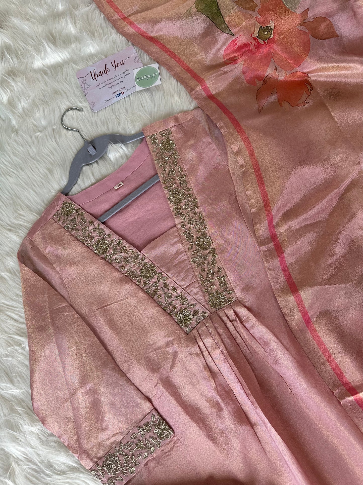 K122 - Tissue silk Anarkali with pants and dupatta