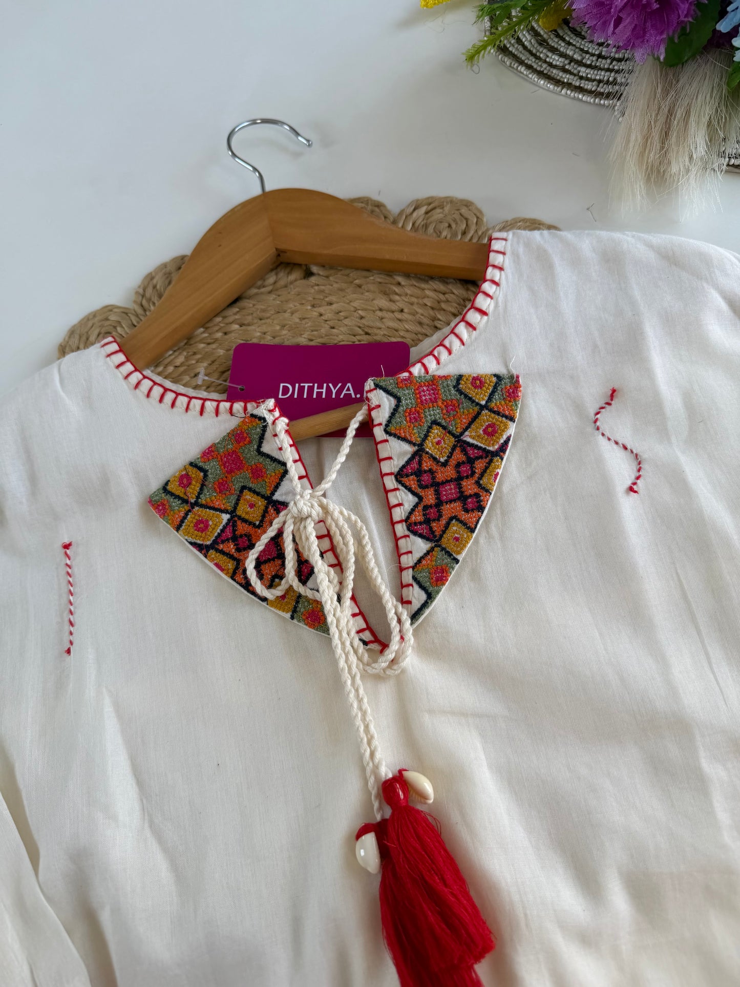 K434 - Cotton embroidered Aline Kurti with pants