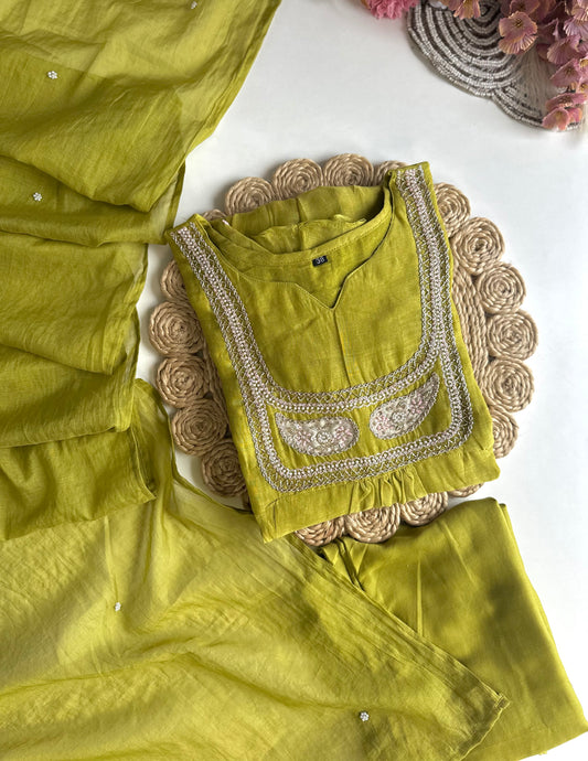K450 - Mul Chanderi handwork Anarkali with pants and dupatta