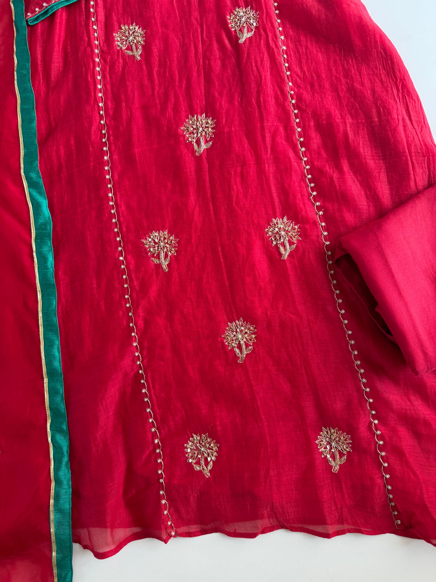 K050 - Mul chanderi handwork aline Kurti with pants and dupatta