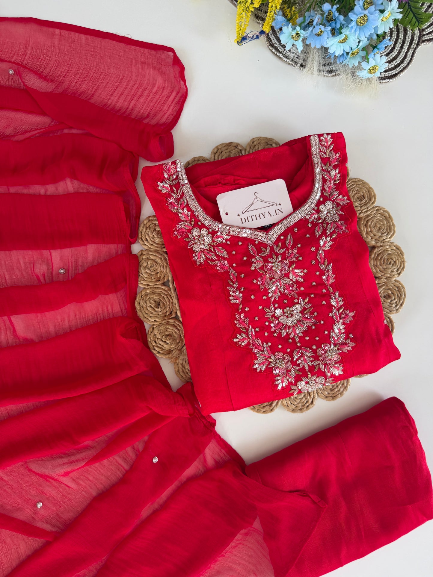 K527 - Chinnon handwork Anarkali with pants and dupatta