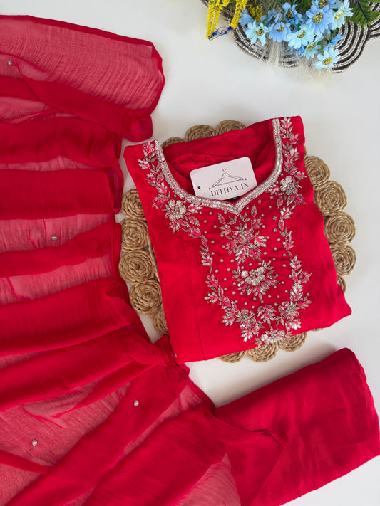 K527 - Chinnon handwork Anarkali with pants and dupatta