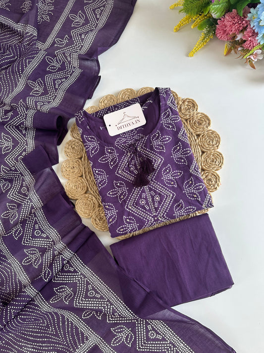 K446 - Mul cotton printed Aline Kurti with pants and dupatta