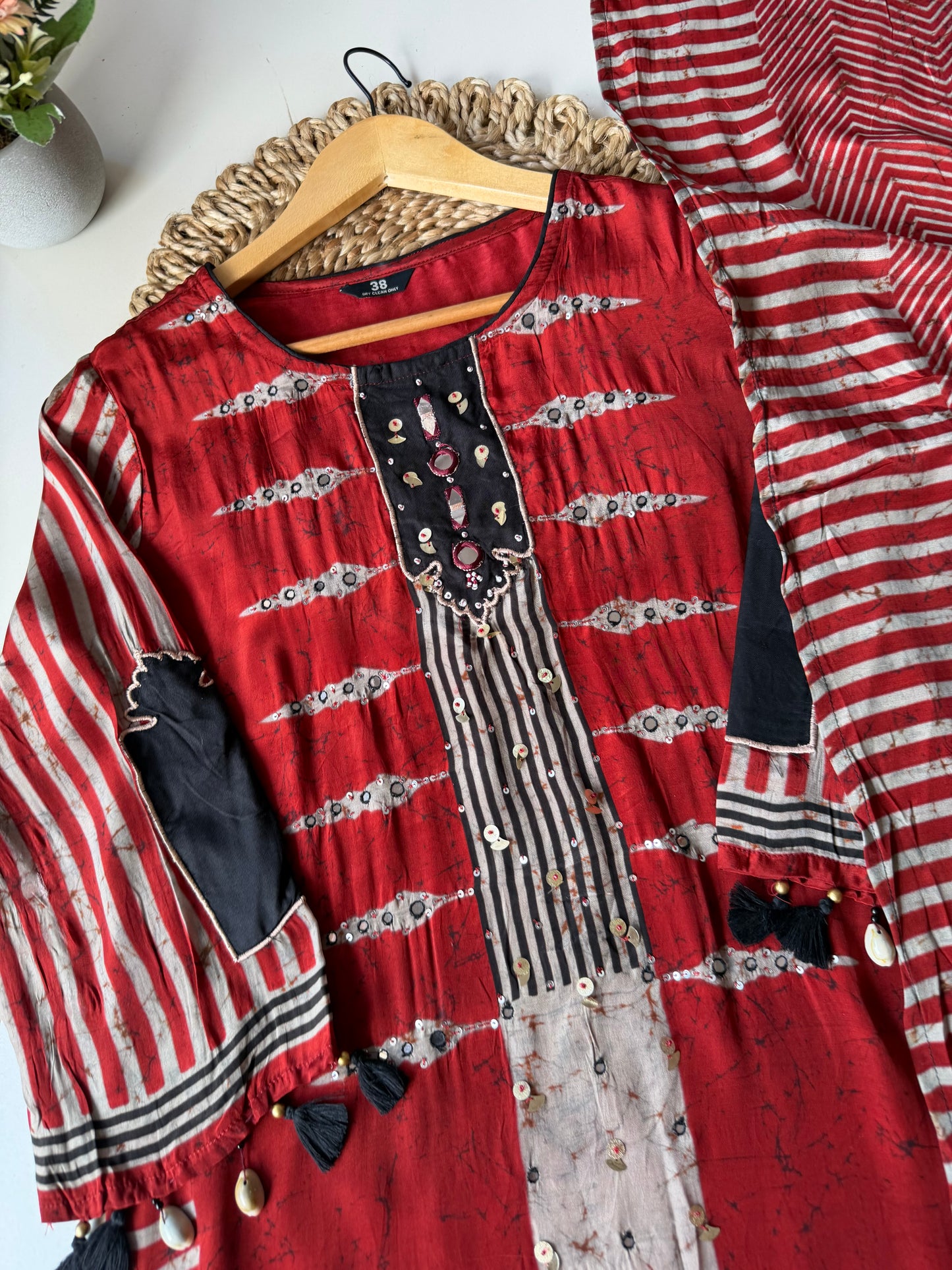 K145 - Pure crape Ajrakh straight Kurti with pants and dupatta