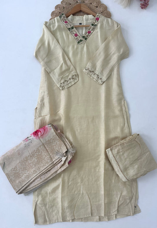 D218 - Dola silk straight kurti with pants and dupatta