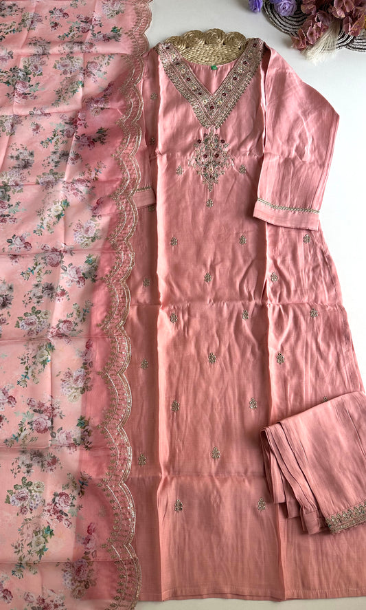 D340 - Roman silk straight kurti with pants and dupatta