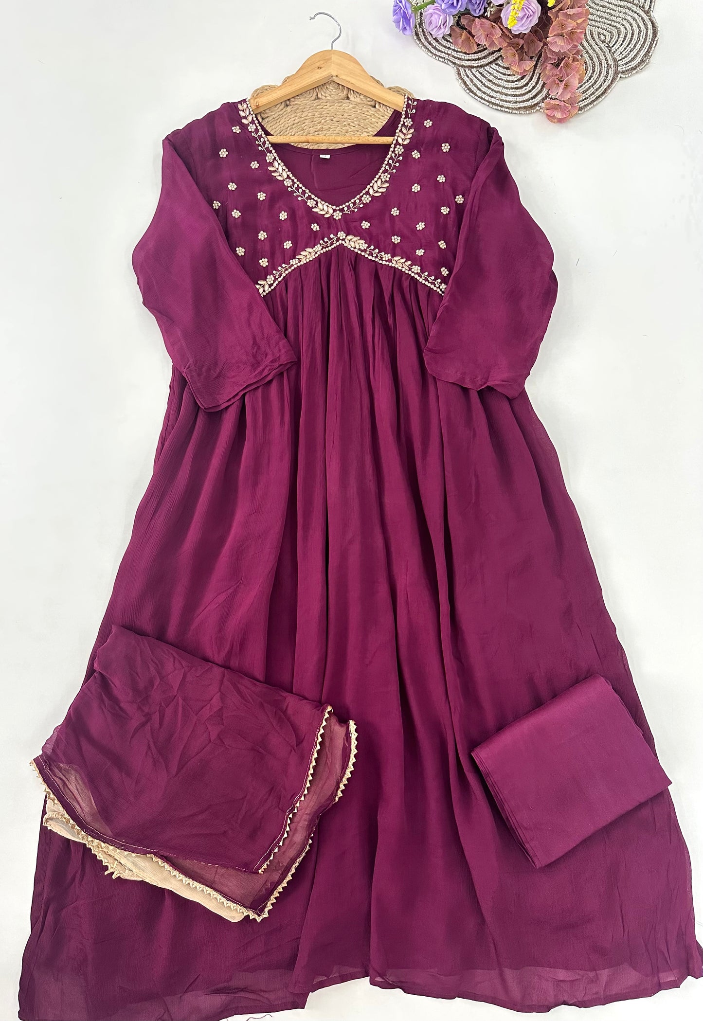 D175 - Chinnon Alia cut Anarkali with pants and dupatta