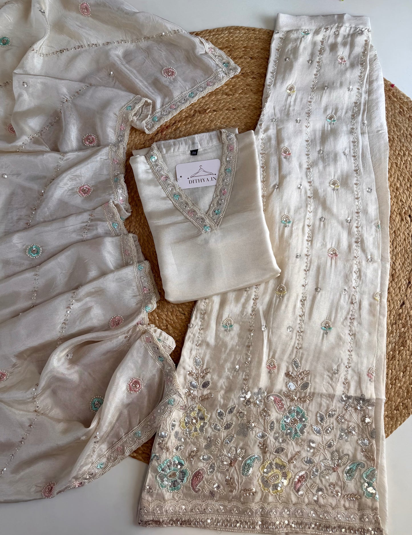 K569 - Tissue silk straight Kurti with heavy palazzo and dupatta