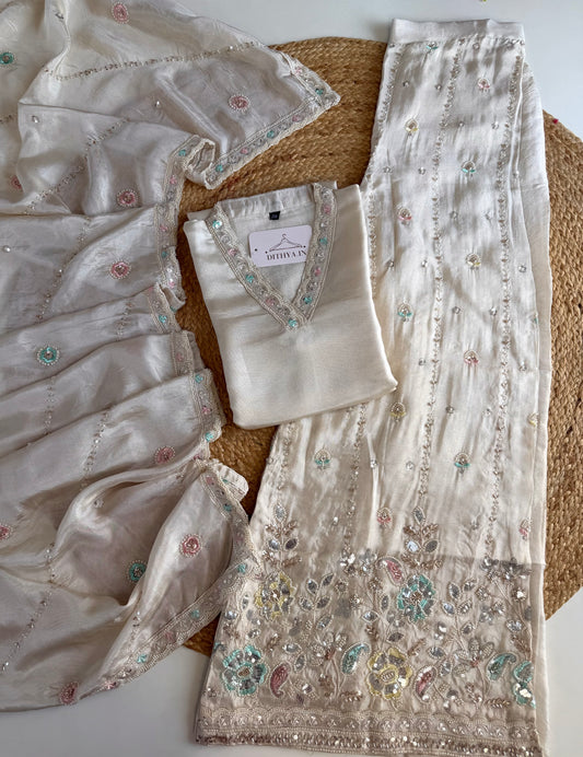 K569 - Tissue silk straight Kurti with heavy palazzo and dupatta