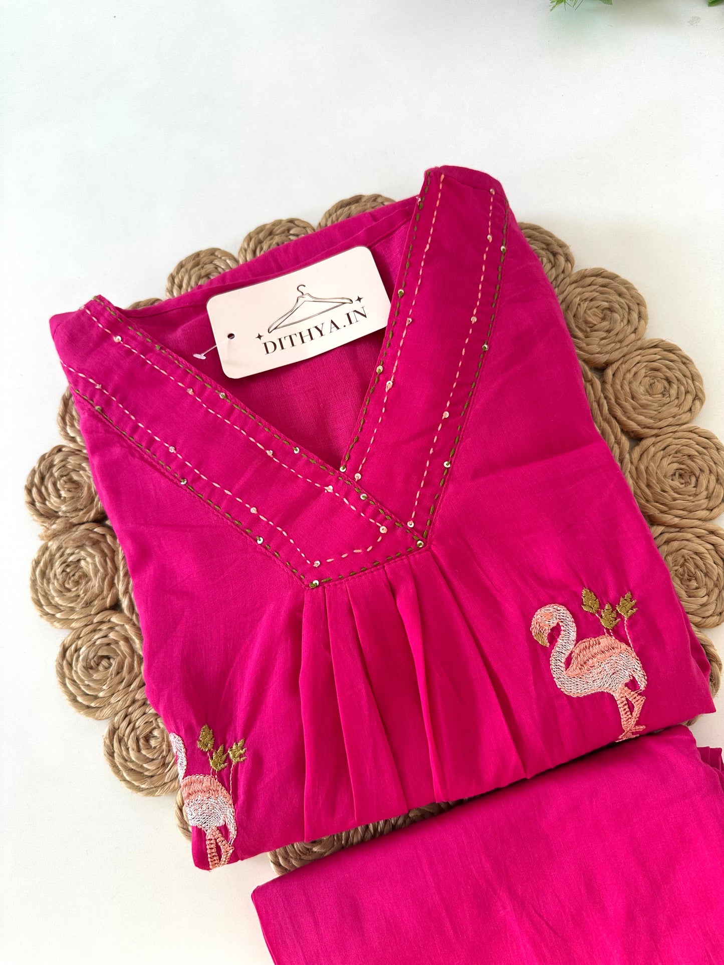 K506 - Mul cotton embroidered Aline Kurti with pants