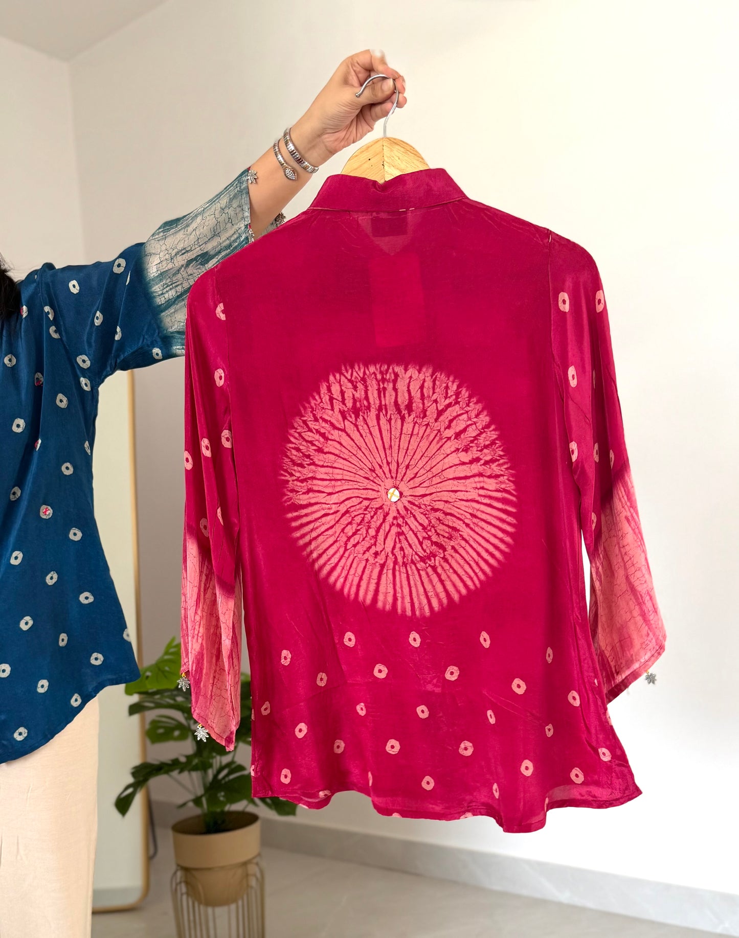 K149 - Pure crape bandhini shirts in 4 colours
