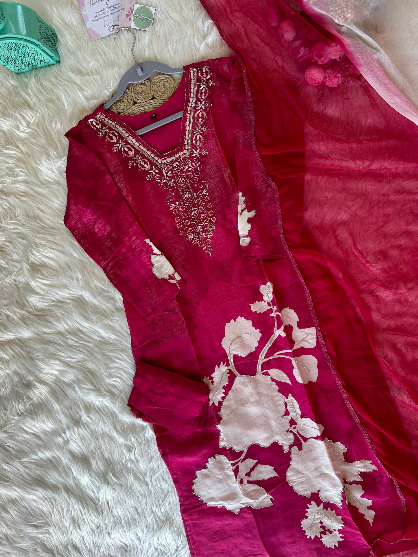 K179 - Shimmer muslin silk kurti with pants and dupatta