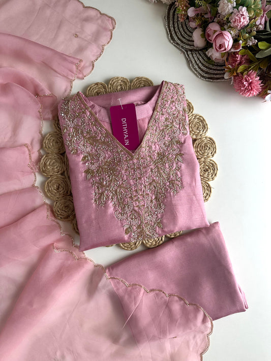 K091 - Russian silk handwork Anarkali with pants and dupatta