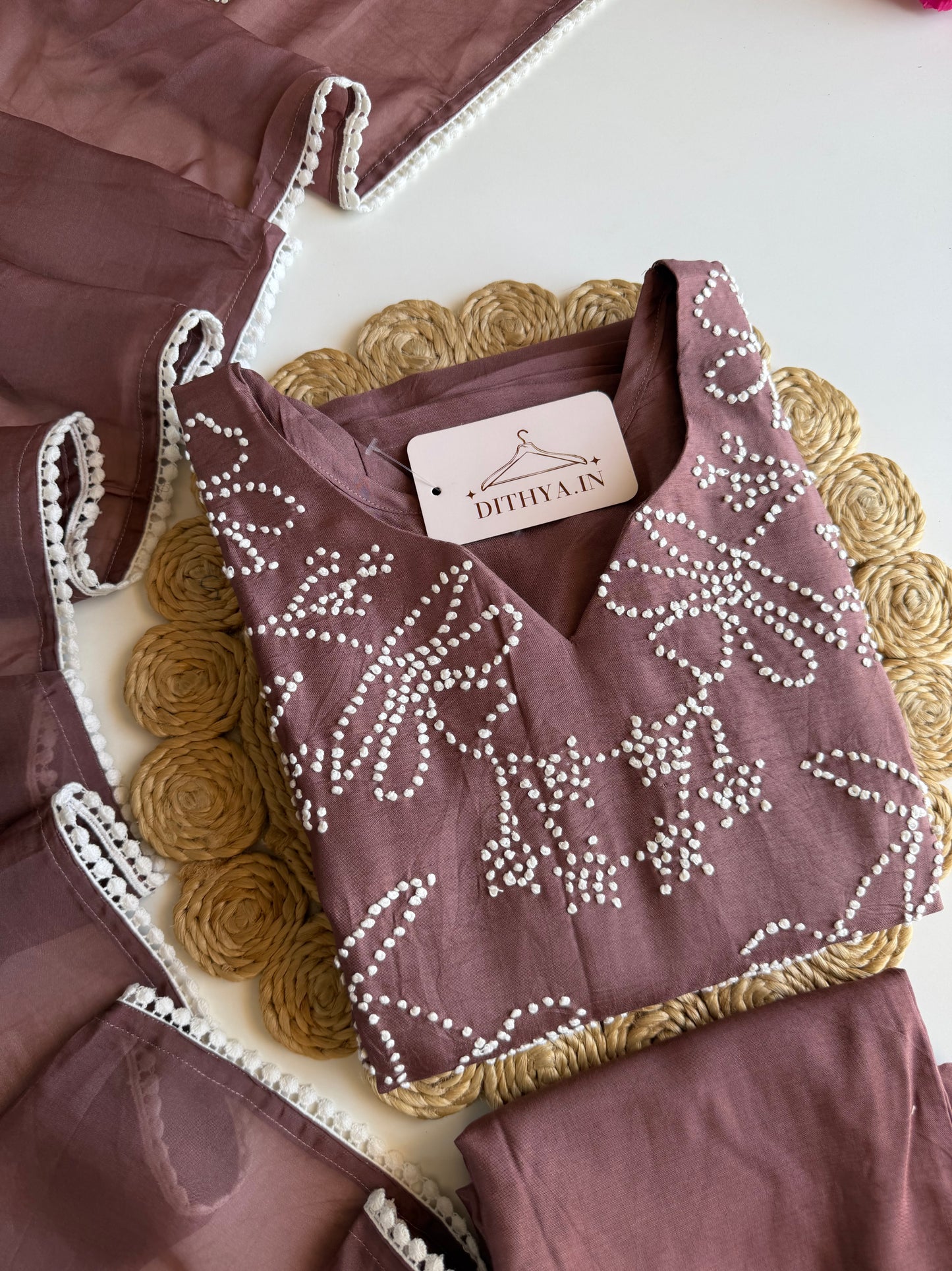 K659 - Russian silk knot work straight Kurti with pants and dupatta