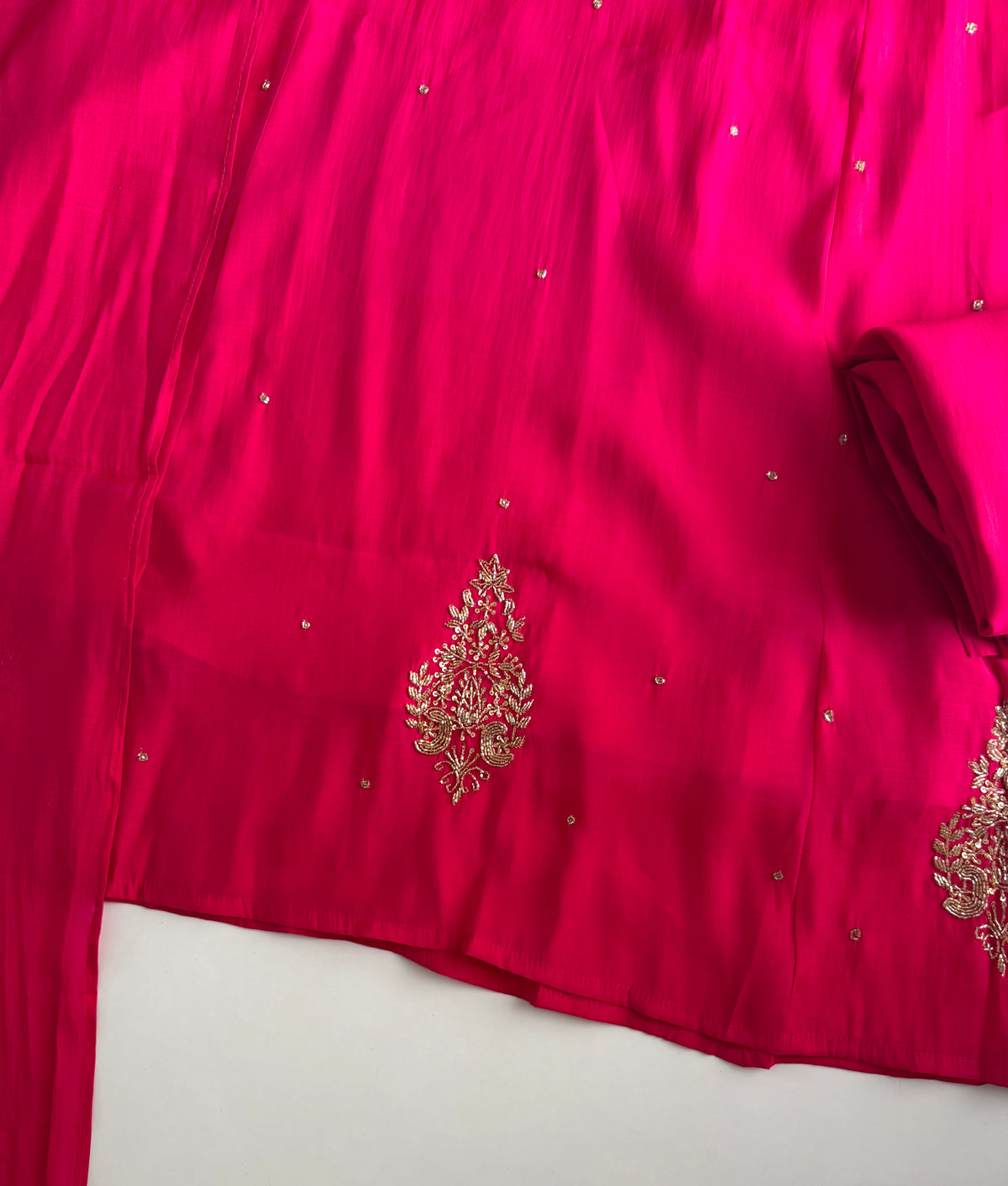 K117 - Surat mul chanderi handwork aline Kurti with pants and dupatta