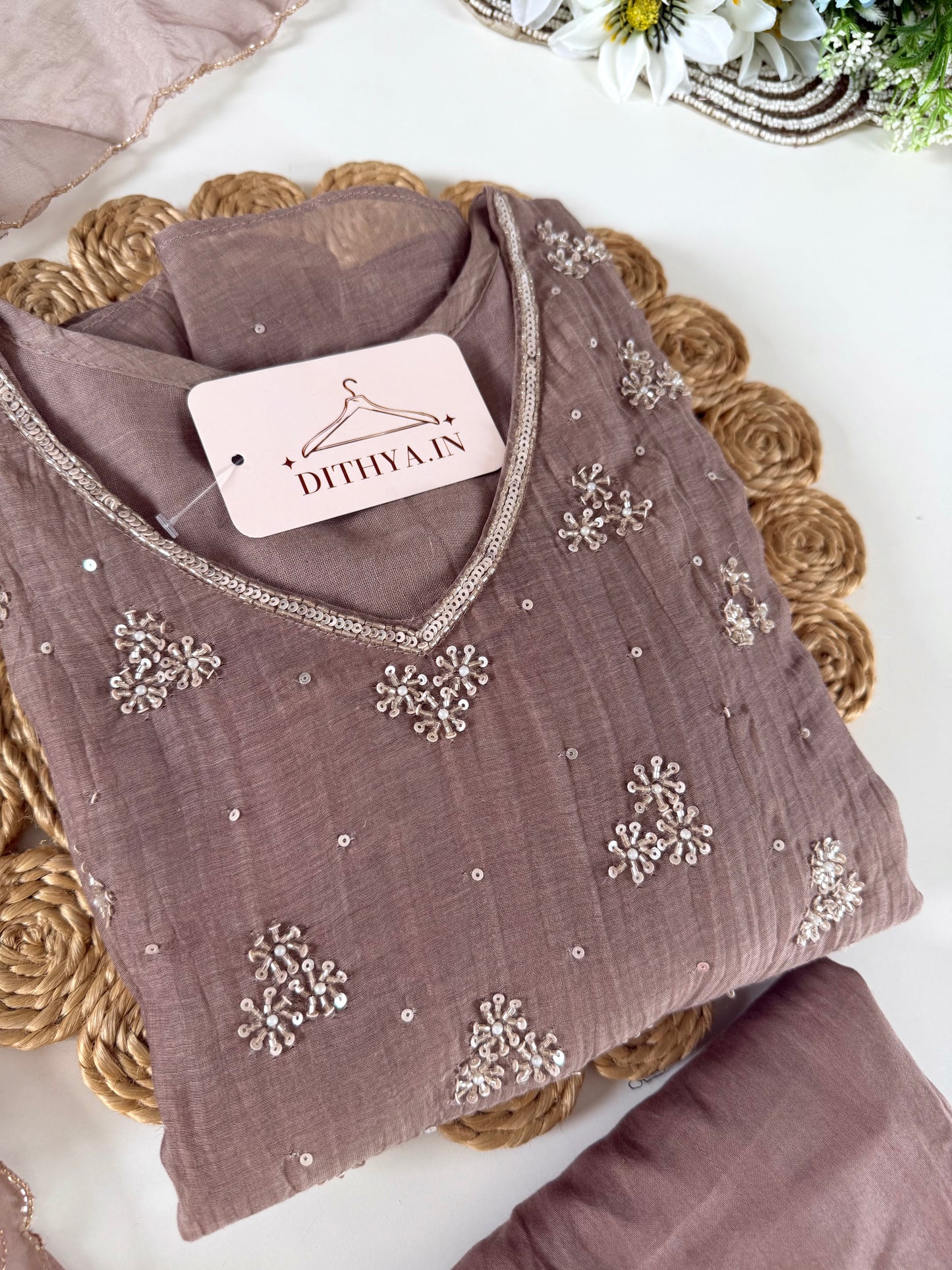 K229 - Mul chanderi handwork Anarkali with pants and dupatta