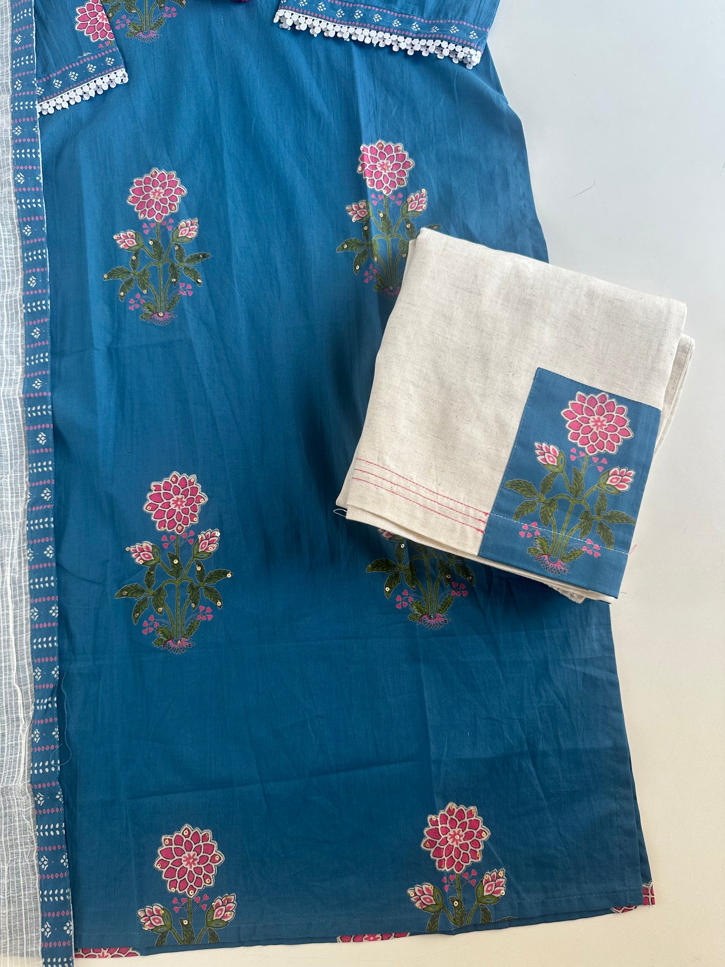 K233 - Mul cotton printed straight Kurti with pants and dupatta