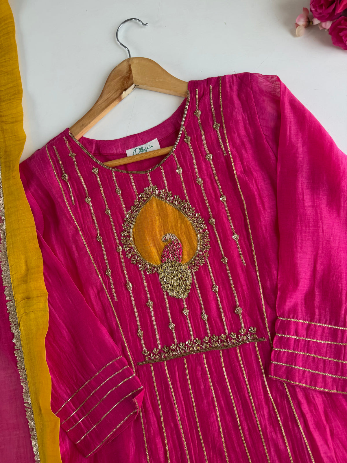 K344 - Mul chanderi handwork Anarkali with pants and dupatta