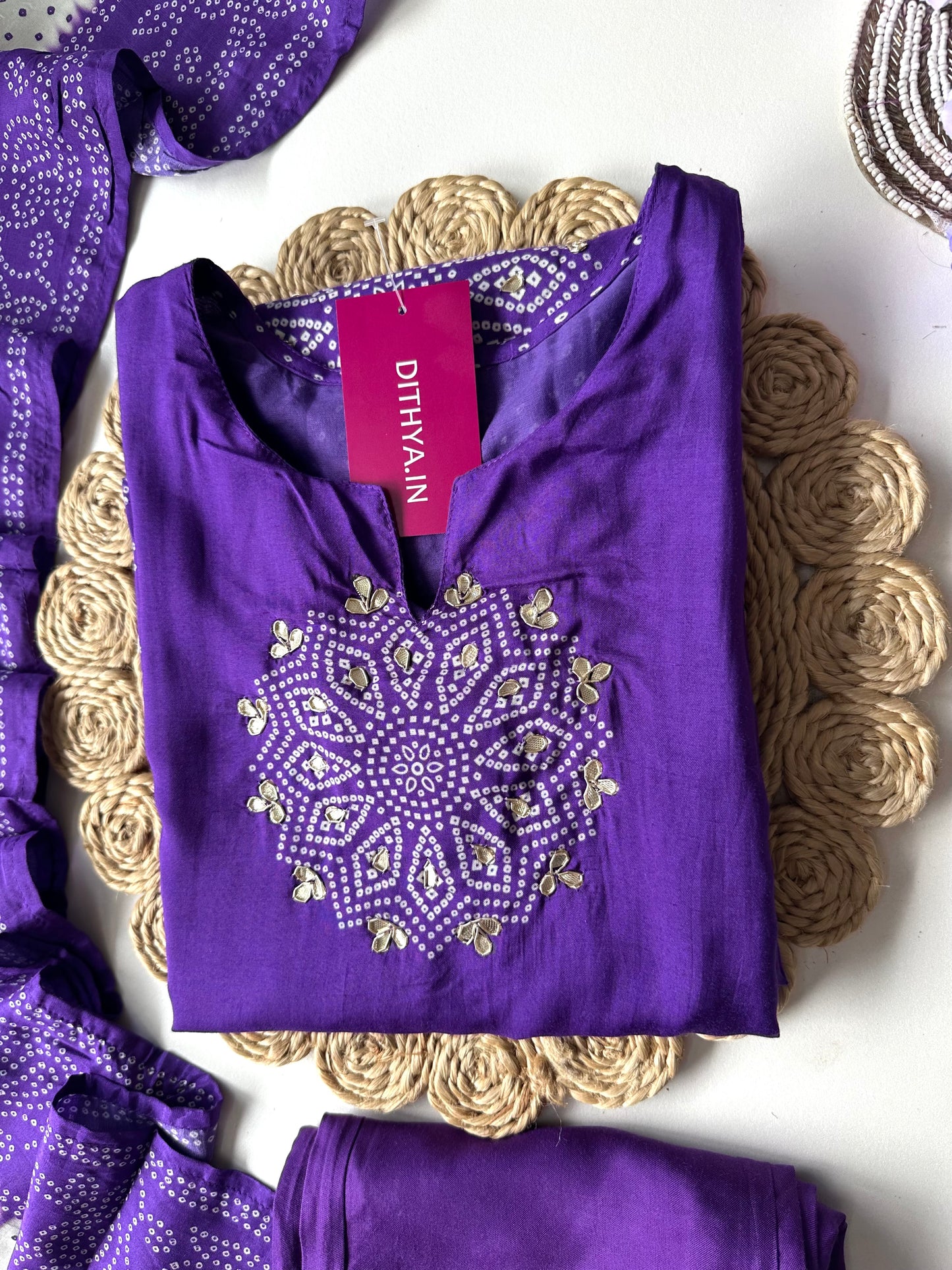 K272 - Pure muslin bandhini straight Kurti with pants and dupatta