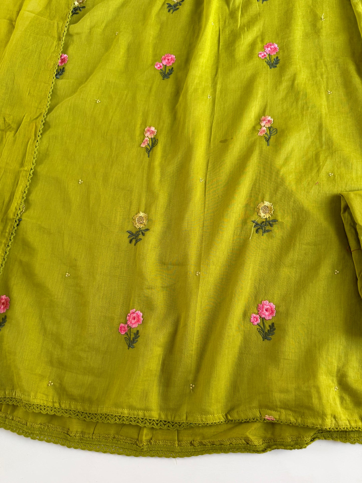 K630 - Mul cotton embroidered Aline Kurti with pants and dupatta