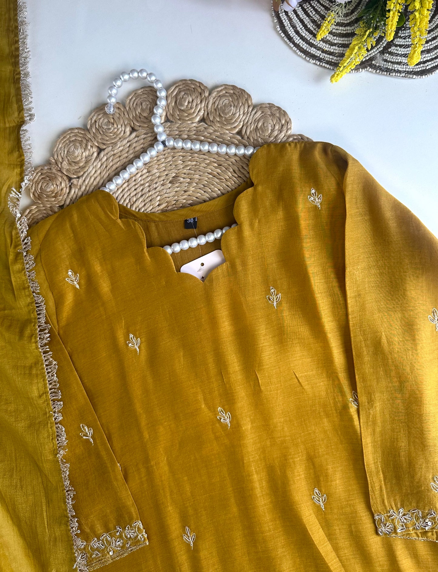 K430 - Mul Chanderi handwork Anarkali with pants and dupatta in 2 colours
