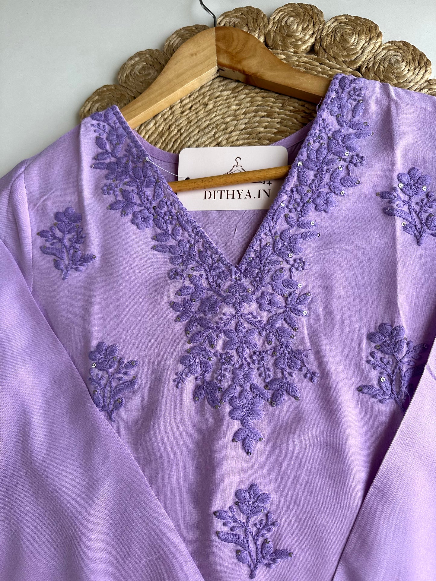 K246 - Mul cotton embroidered straight Kurti with pants