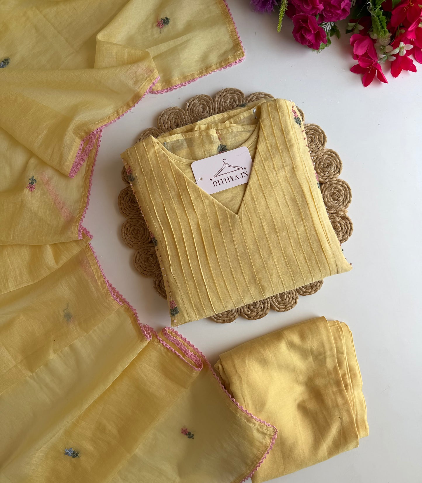 K097 - Mul chanderi embroidered Anarkali with pants and dupatta