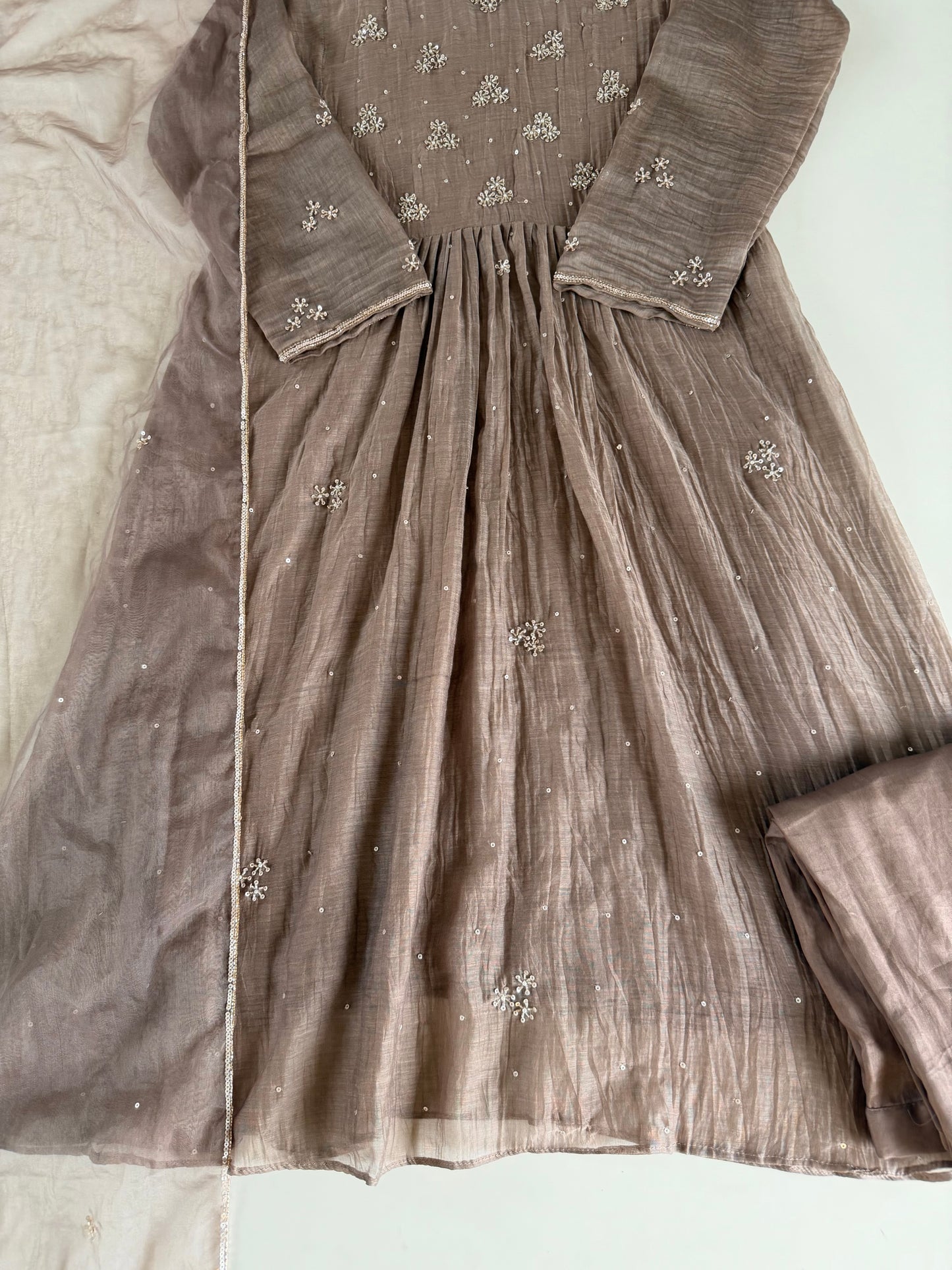 K229 - Mul chanderi handwork Anarkali with pants and dupatta