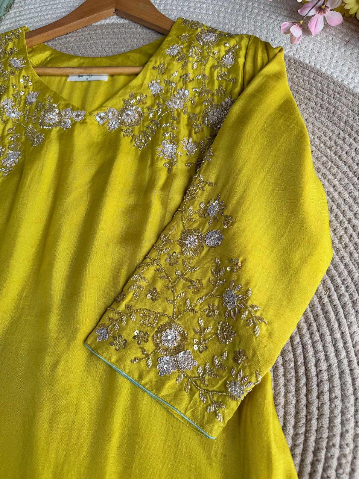 K352 - Russian silk handwork aline Kurti with pants and dupatta