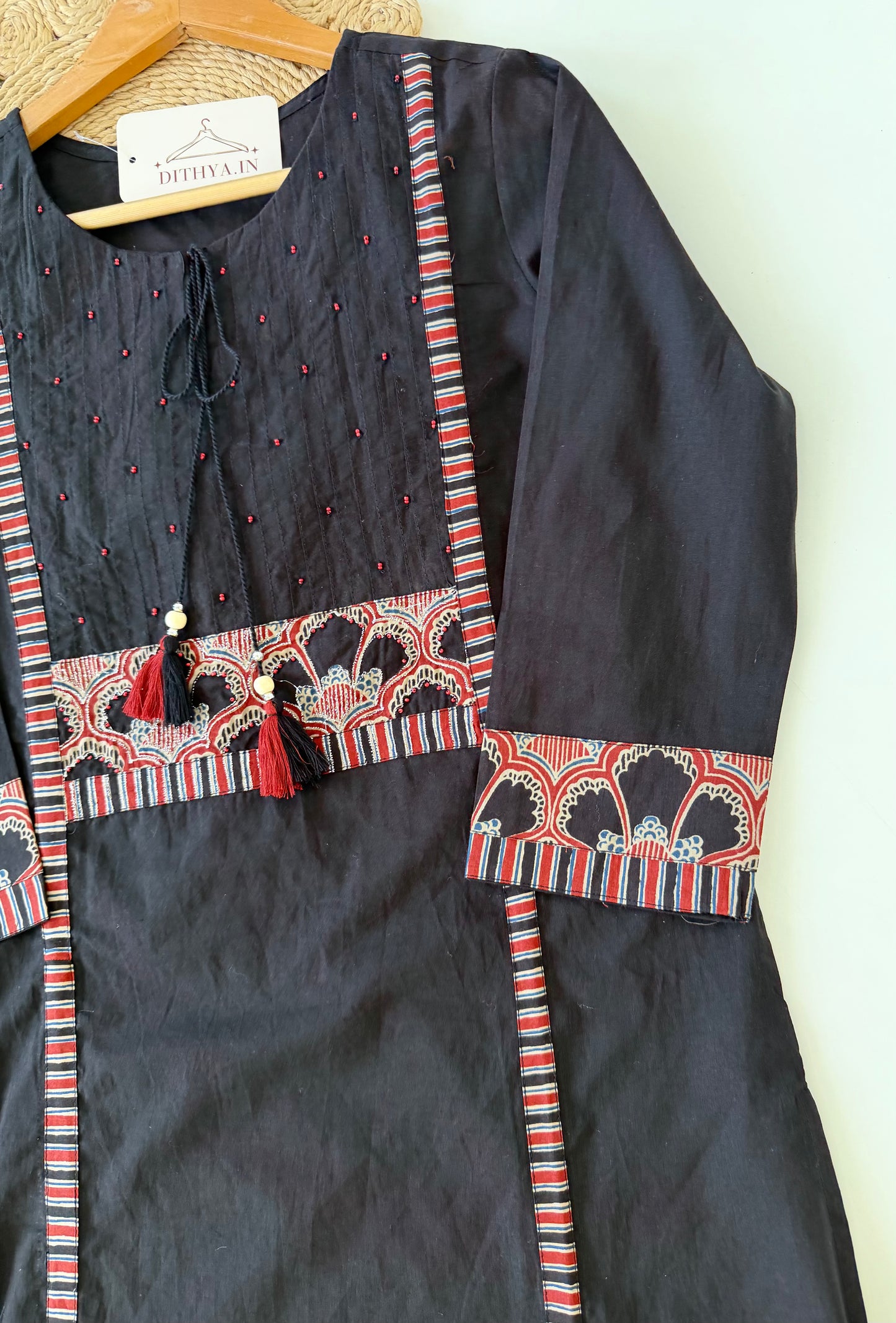 K675 - Mul cotton embroidered straight Kurti with pants and dupatta