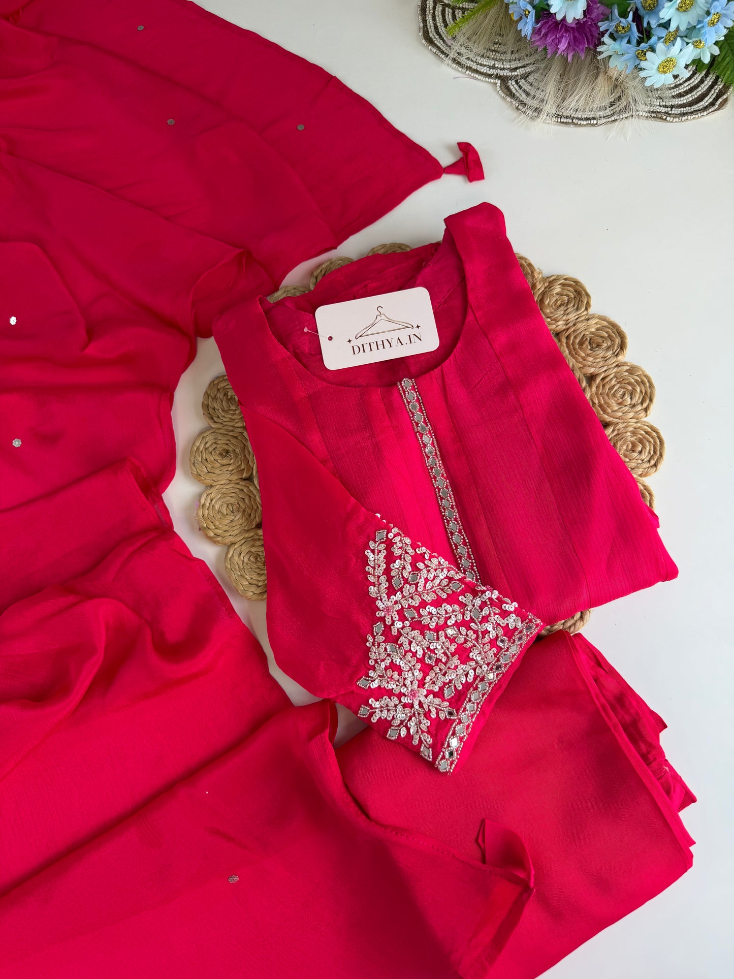 K538 - Chinnon handwork Anarkali with pants and dupatta in 2 colours