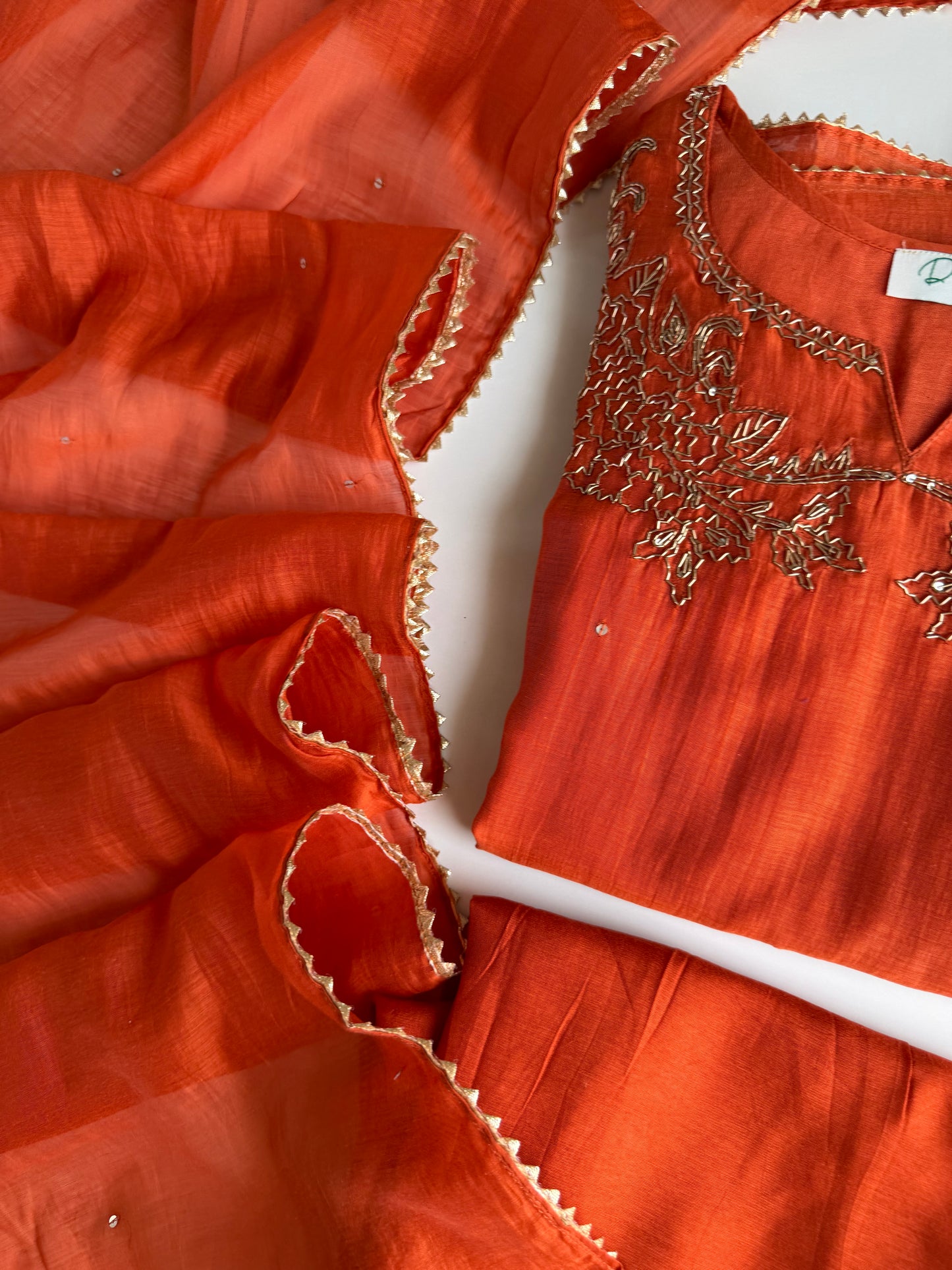 K553 - Mul chanderi handwork aline Kurti with pants and dupatta