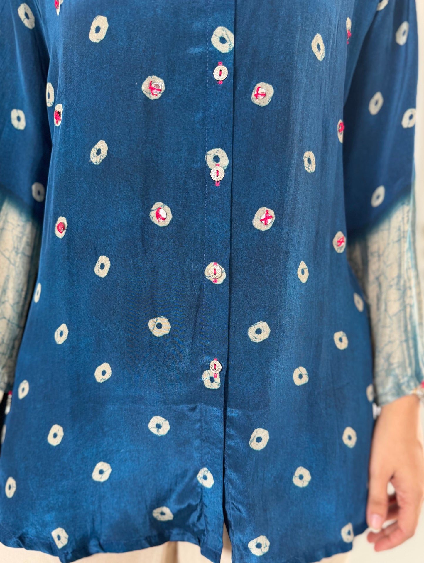 K149 - Pure crape bandhini shirts in 4 colours