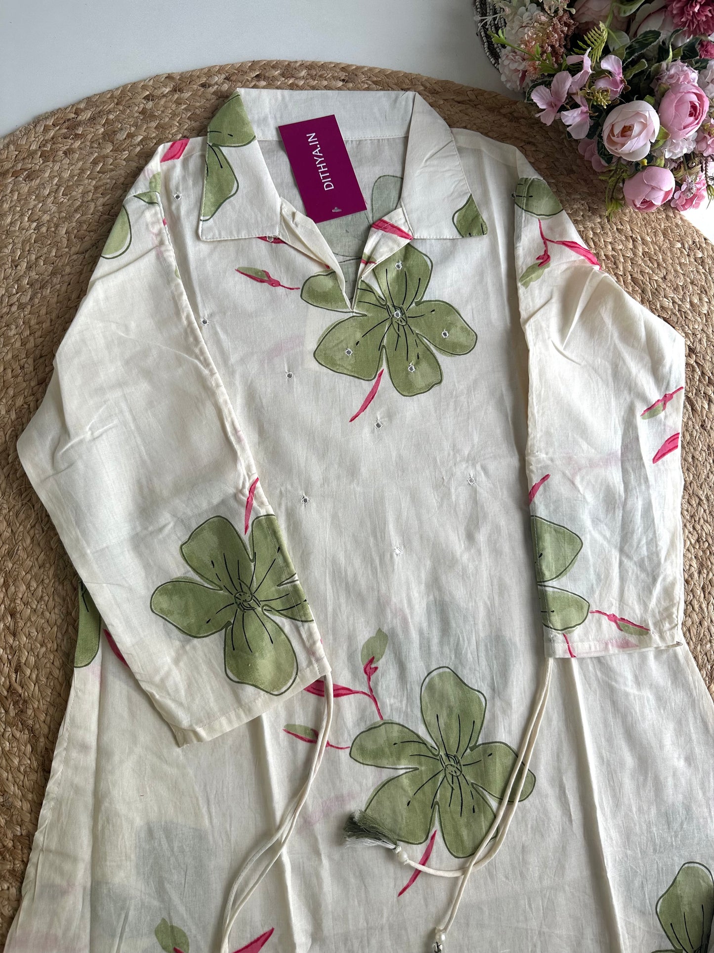 K441-Cotton Floral Aline Kurti with pants
