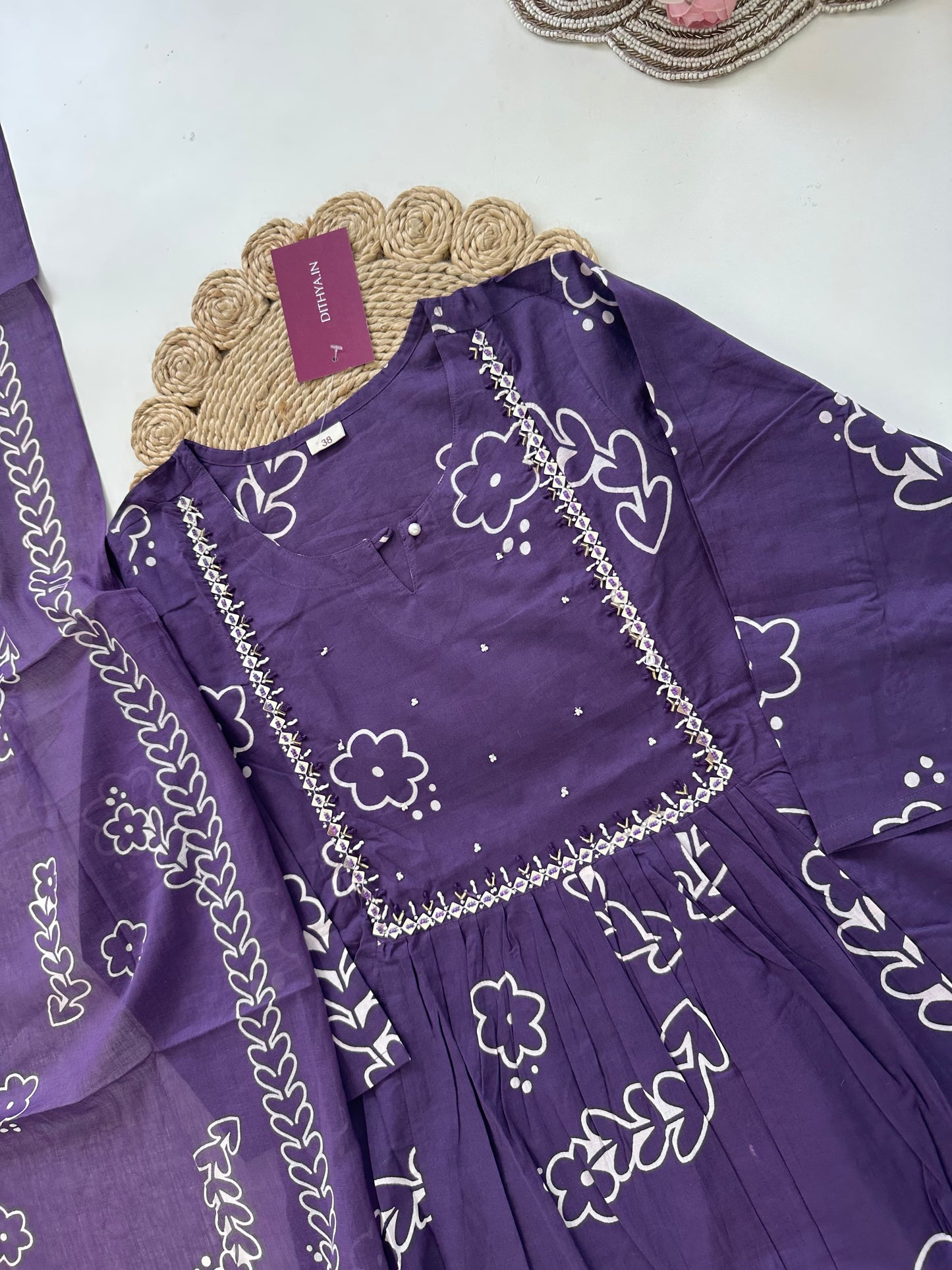 K376 - Cotton Anarkali with pants and dupatta