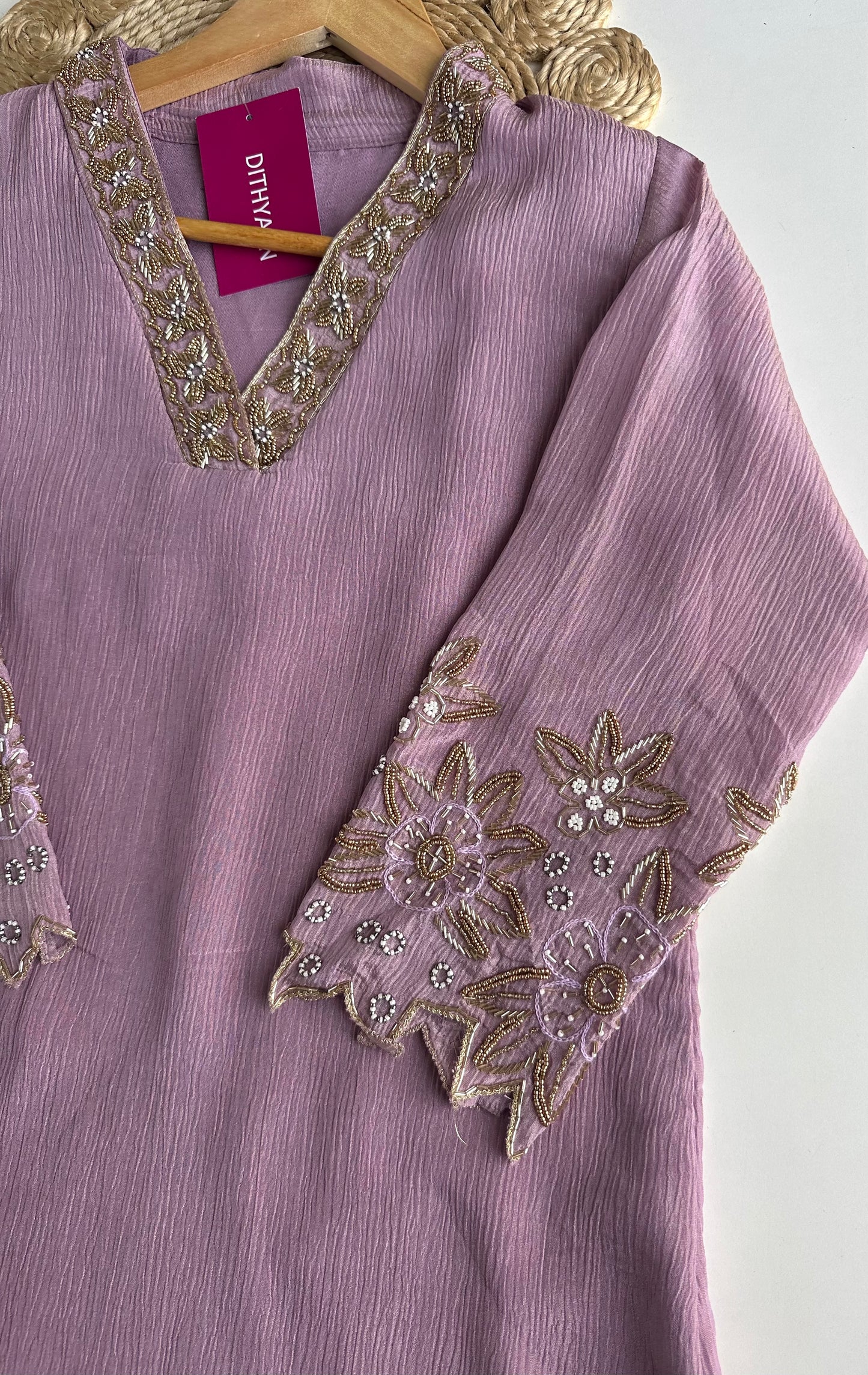 K057 - Crush tissue handwork straight Kurti with pants and dupatta in 2 colours
